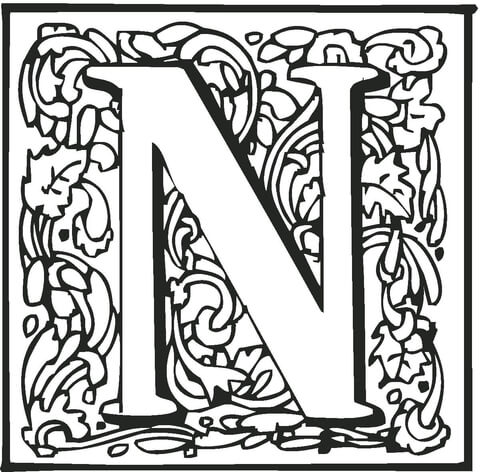 Letter N With Ornament Coloring Page